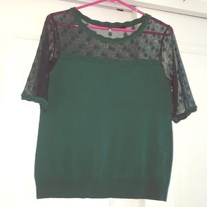 Adorable green polka dot half sheer blouse